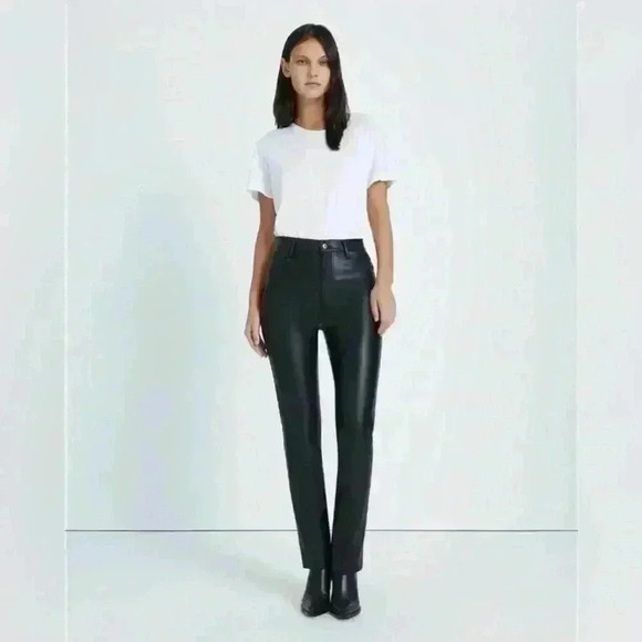 7 for all mankind VEGAN FAUX LEATHER EASY SLIM PANT IN BLACK Sz. 28 - Picture 1 of 7